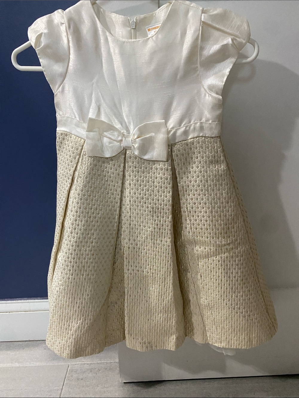 Gymboree Cream Satin Girls Dress with Bow Accent